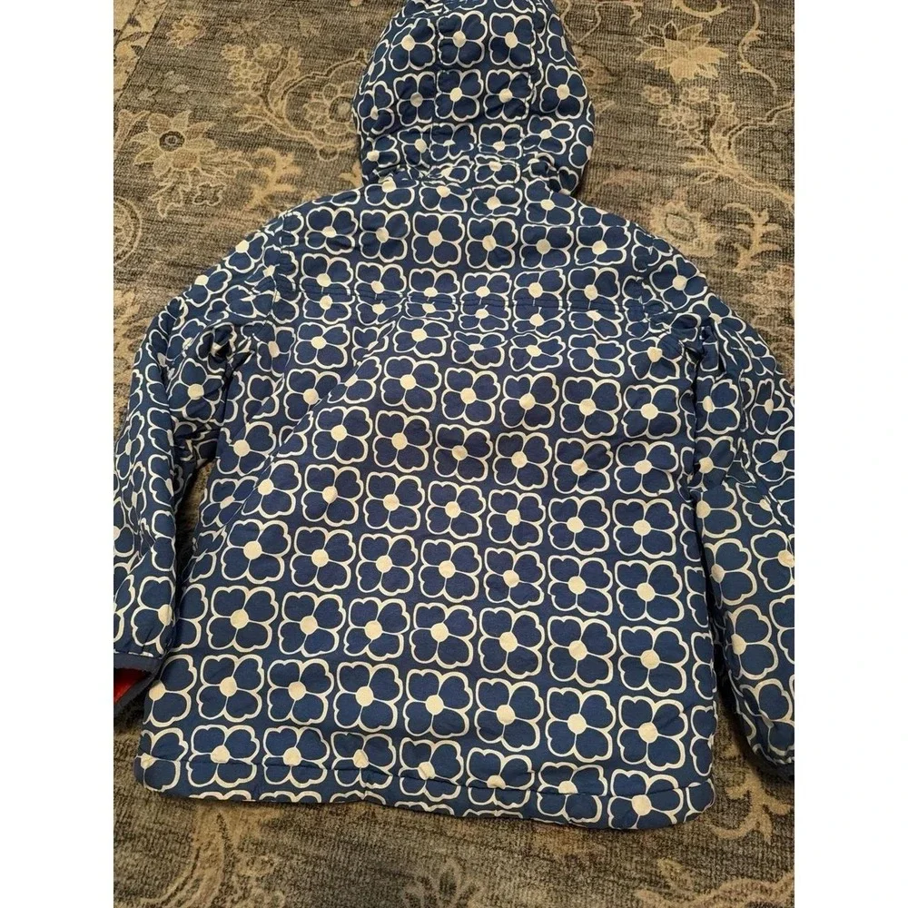 Mini Boden Children's Coat Thermal Lined Blue Floral Flowers Hooded Parka